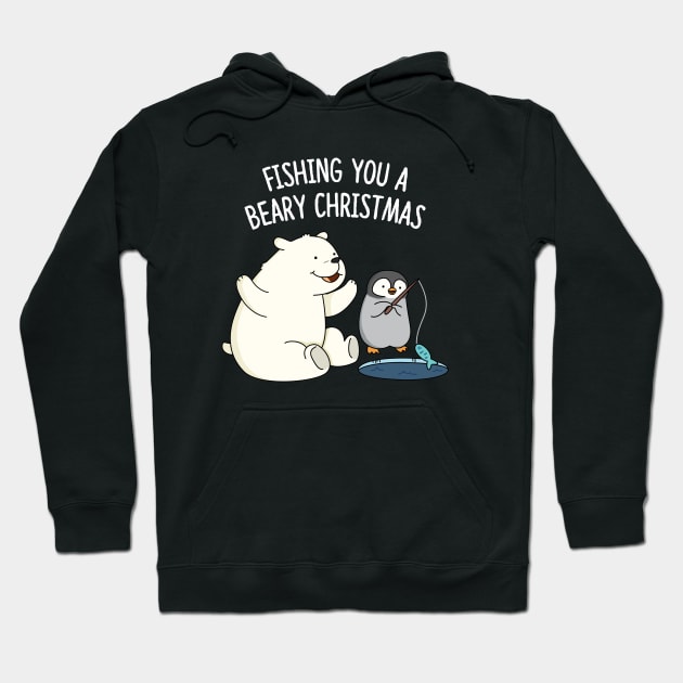 Fishing You A Beary Christmas Cute Polar Bear Pun Hoodie by punnybone